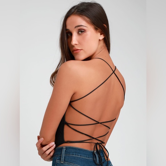 Lulu’s Intrigue Lace-Up Crop Top - Picture 3 of 7
